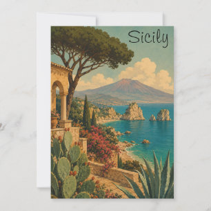 Cartão Sicília Itália Vintage Viagem Ilha Mediterrâneo