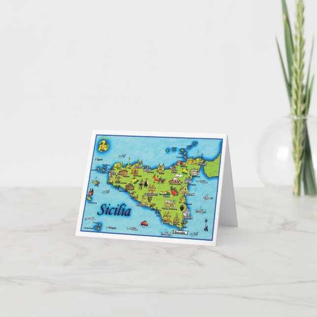Cartão Sicilia Map Greeting Card (Frente)