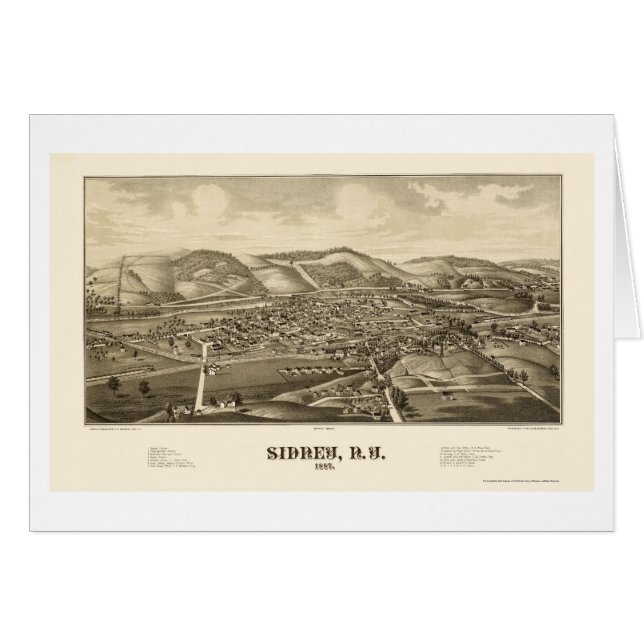 Cartão Sidney, mapa panorâmico de NY - 1887 (Frente Horizontal)