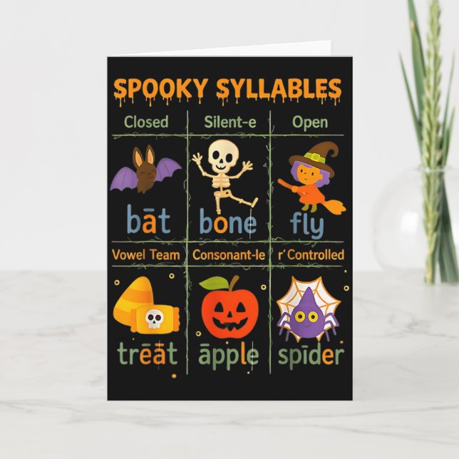 Cartão Sílaba Assustadora Professor Divertido Halloween E (Frente)