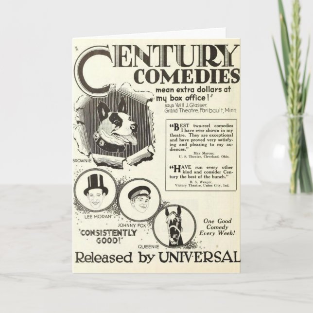 Cartão Silent movie animal actors 1922 greeting card (Frente)