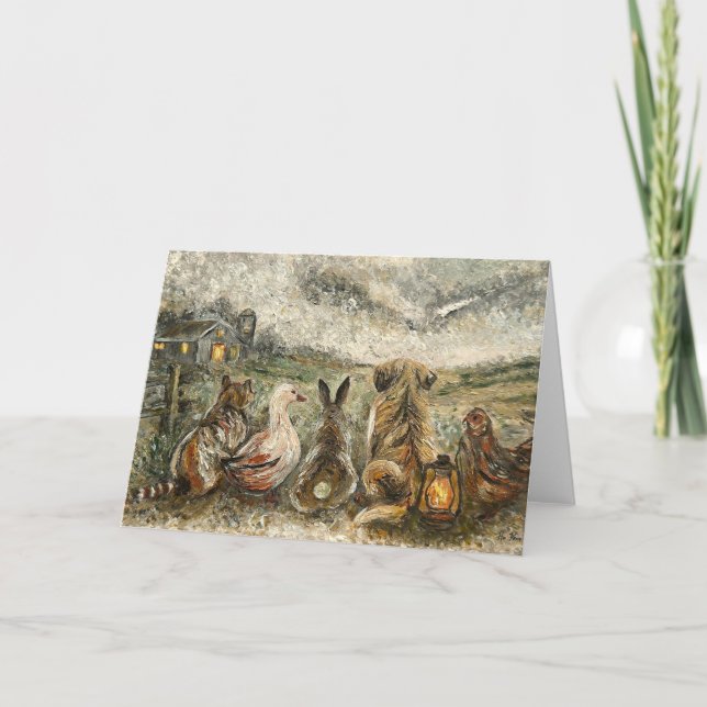 Cartão Silent Watching Whimsical Farmhouse Animals  (Frente)