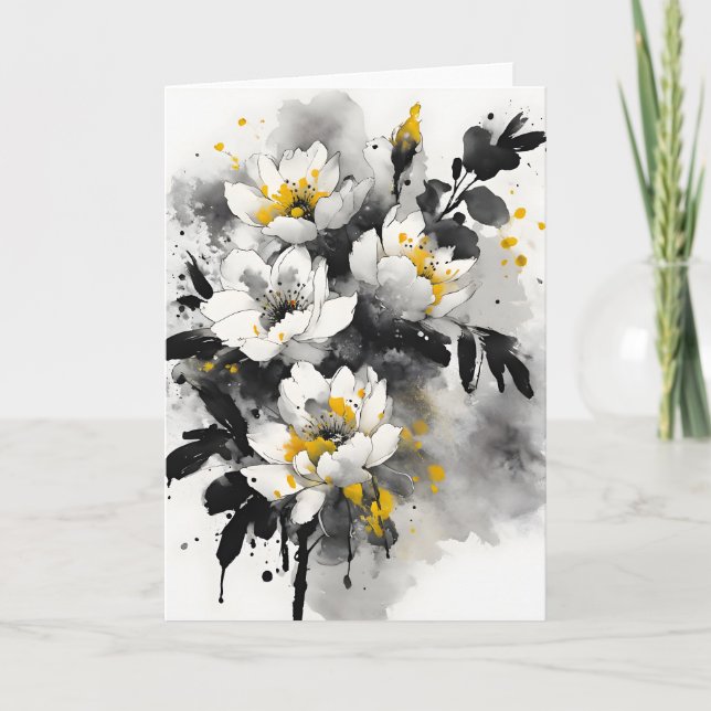 Cartão Silente tomentosa - Flores em aquarela (Frente)