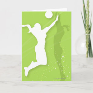 Cartão Silhouette de duas mulheres jogando voleibol