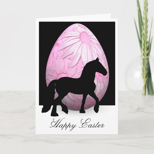 Cartão Silhouette Horse and Pink Flower Egg Happy Easter (Frente)
