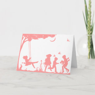 Cartão Silhouette of Children Playing Birthday
