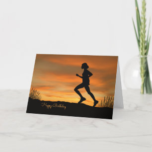 Cartão Silhouette Runner with a Sunset Birthday Card