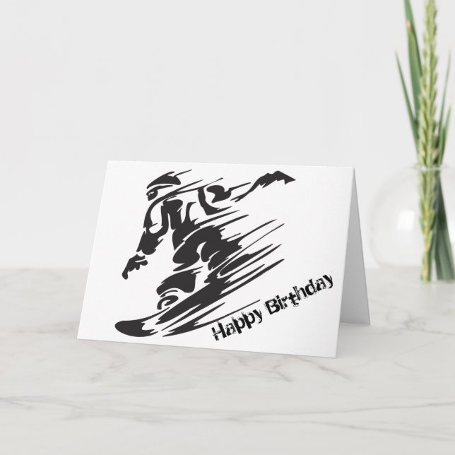 Cartão Silhouette Snowboarding Mountain Happy Birthday (Frente)