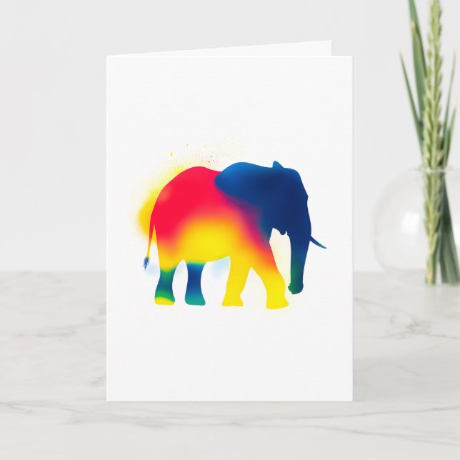 Cartão Silhueta de elefante de pulverização colorida (Frente)