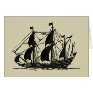 Cartão Silhueta de navio com velas para barrar