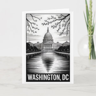 Cartão Silhueta de Washington DC em Preto e Branco em Xil