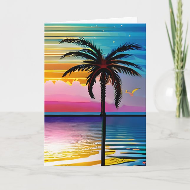 Cartão Silhuette Palm Tree e Sunset | Aniversário (Frente)