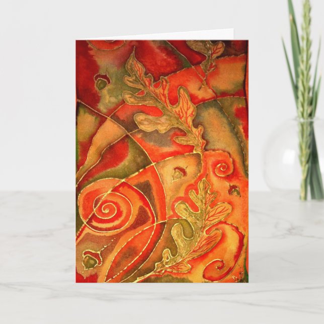 Cartão Silk Painted Acorn Oak Leaf greeting card By Cyn (Frente)