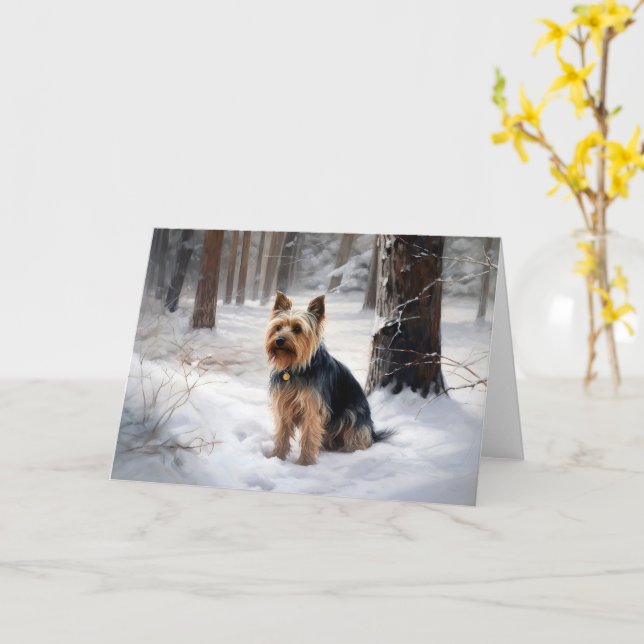 Cartão Silky Terrier Deixe Nevar Natal (Flor Amarela)