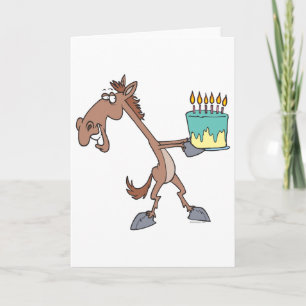 Cartão silly birthday horse with cake cartoon