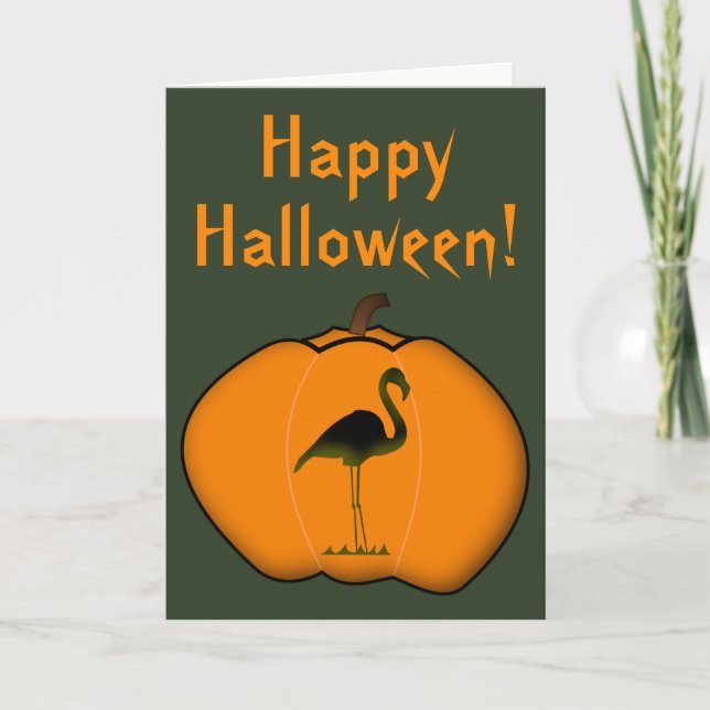 Cartão Silly Flamingo Halloween Jack-o'-Lantern Pumpkin (Frente)