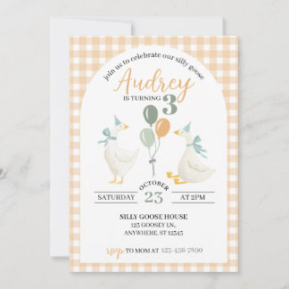 Cartão Silly Goose Birthday Invitation | Watercolor Plaid