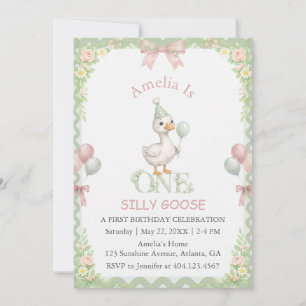 Cartão Silly Goose Floral Sage Rosa Primeiro Aniversário