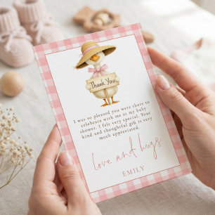 Cartão Silly Goose Rosa Xadrez Baby Shower Agradecimento