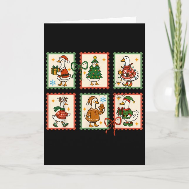 Cartão Silly Goose Santa Christmas Stamp Cute Merry Goose (Frente)