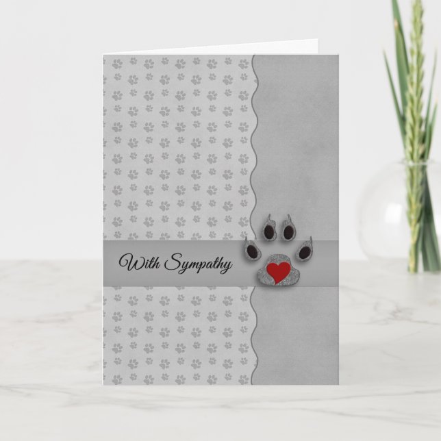 Cartão Silver and Black Paw Prints Dog Pet Sympathy (Frente)