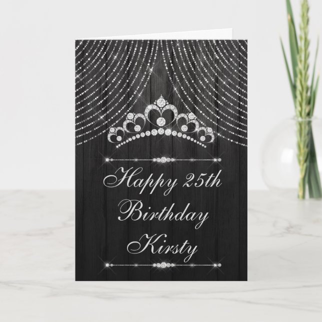 Cartão Silver Black Diamond Tiara Birthday (Frente)
