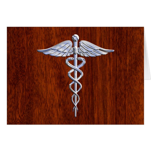 Cartão Silver Caduceus Símbolo Médico Decor Mahogany (Frente Horizontal)