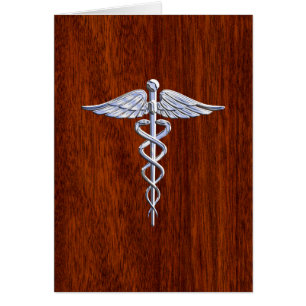 Cartão Silver Caduceus Símbolo Médico Decor Mahogany