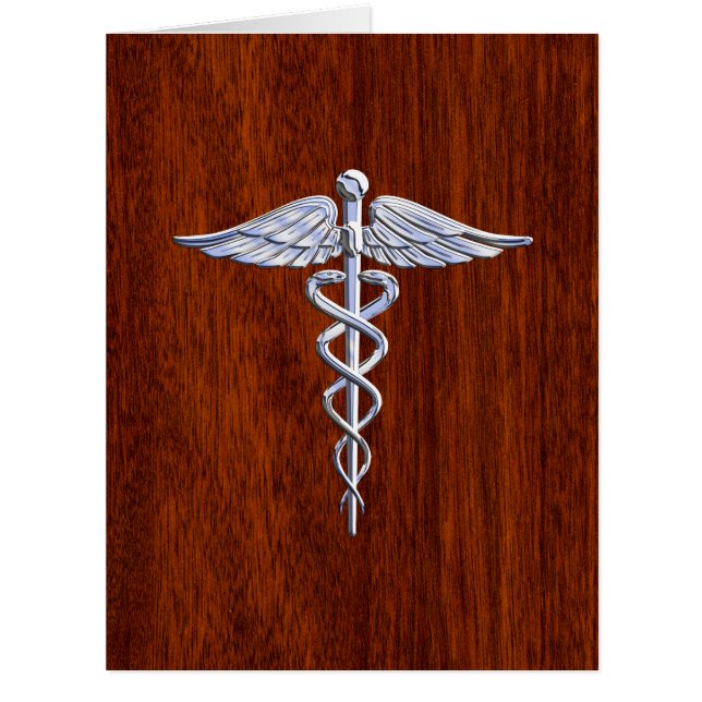 Cartão Silver Caduceus Símbolo Médico Decor Mahogany (Frente)