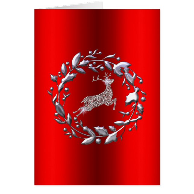 Cartão Silver Christmas Wreath e Reindeer (Frente)