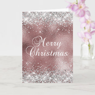 Cartão Silver e Rosa Dourado Folheto Feliz Natal