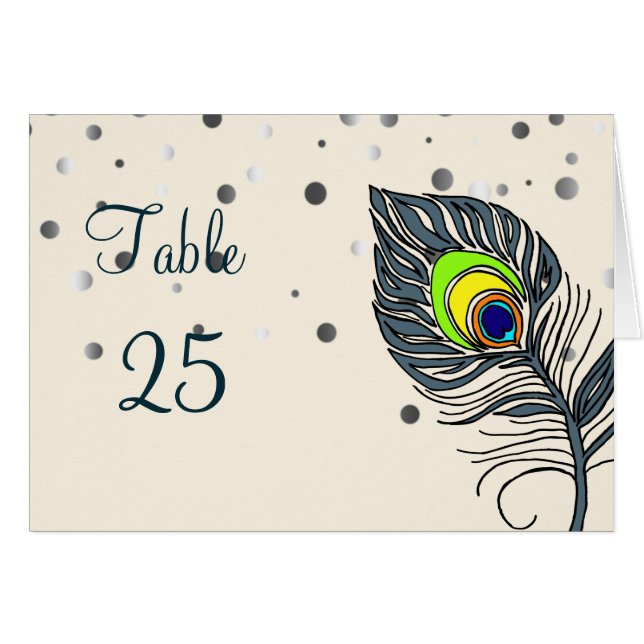 Cartão Silver Glitter Confetti Peacock Feathers Number (Frente Horizontal)