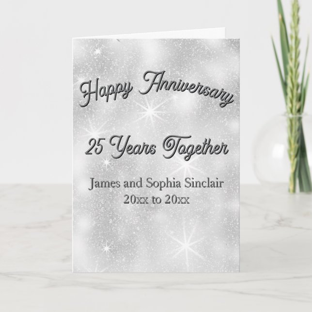 Cartão Silver Glitter Texture 25th Wedding Anniversary (Frente)