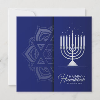 Cartão Silver Menorah e Estrelas de David Happy Hanukkah