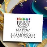 Cartão Silver Menorah Rainbow Flames Happy Hanukkah<br><div class="desc">Itens temáticos de feriado projetados por Umua. Impresso e enviado pela Zazzle ou suas afiliadas.</div>