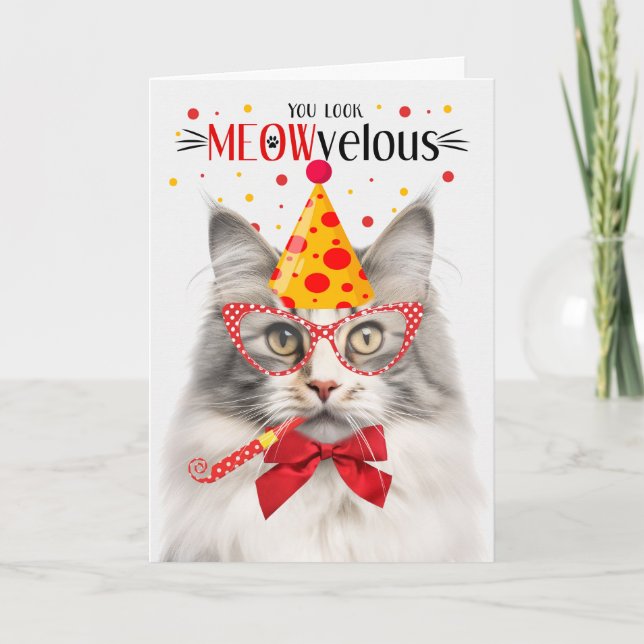 Cartão Silver Norueguês Gato MEOWvelous Aniversário (Frente)