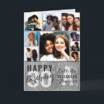 Cartão Silver Sequin Photo Collage Happy Birthday Card<br><div class="desc">This cool and cute happy birthday greeting card is perfect for any friend or family member. It features nine customizable photograph pictures with a monogram name and the quote, "Happy Birthday, " on top of a light gray "30" (which can be changed to any age) on top of a faux...</div>