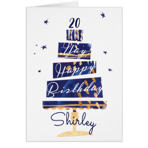 Cartão "Sim! Feliz Aniversário" Bolo De Marinho Moderno P