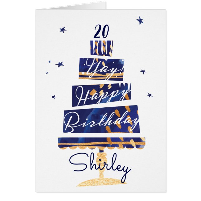 Cartão "Sim! Feliz Aniversário" Bolo De Marinho Moderno P (Frente)