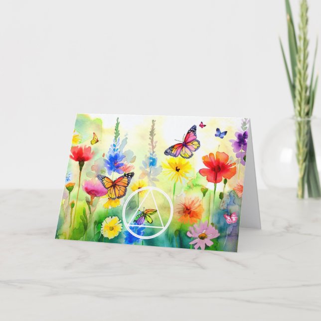 Cartão Símbolo AA Borboletas e Flores Recuperação (Frente)