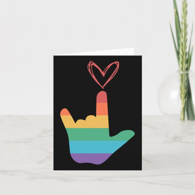 Cartão Símbolo Asl Rainbow Love Deaf (Frente)