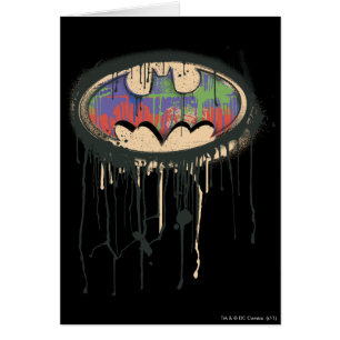 Cartão Símbolo Batman   Logotipo vermelho roxo verde