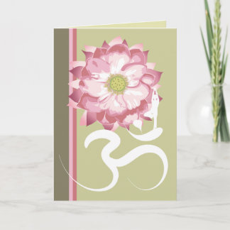 Cartão Símbolo branco Om da flor rosa Yoga Zen