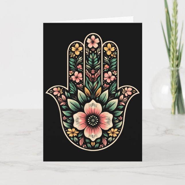 Cartão Símbolo Cool Hamsa Khamsa em estilo de arte floral (Frente)