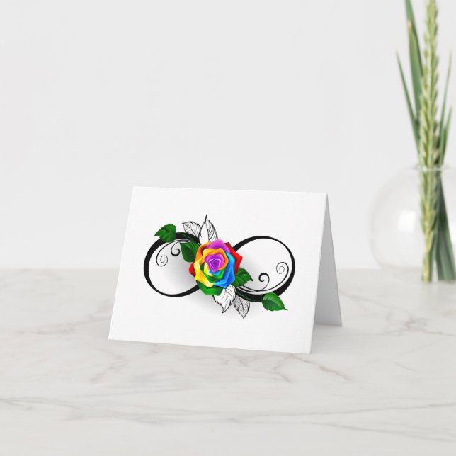 Cartão Símbolo de Infinito com Rosa Arco-íris (Frente)