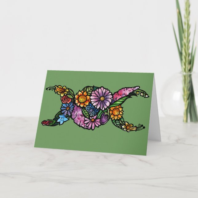 Cartão Símbolo de Lua Tripla Flor Abençoado (Frente)