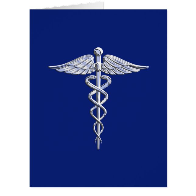 Cartão Símbolo Médico de Cromo Silver Caduceus em Azul Ma (Frente)