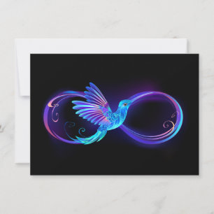 Cartão Símbolo Neon Infinity com Hummingbird brilhante
