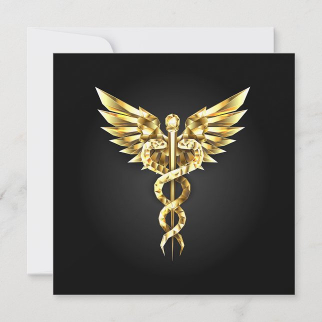 Cartão Símbolo Poligonal Dourado Caduceu (Frente)