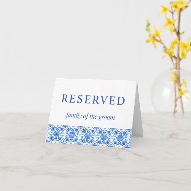 Cartão Símbolo reservado para casamento de azulejos azuis (Flor Amarela)